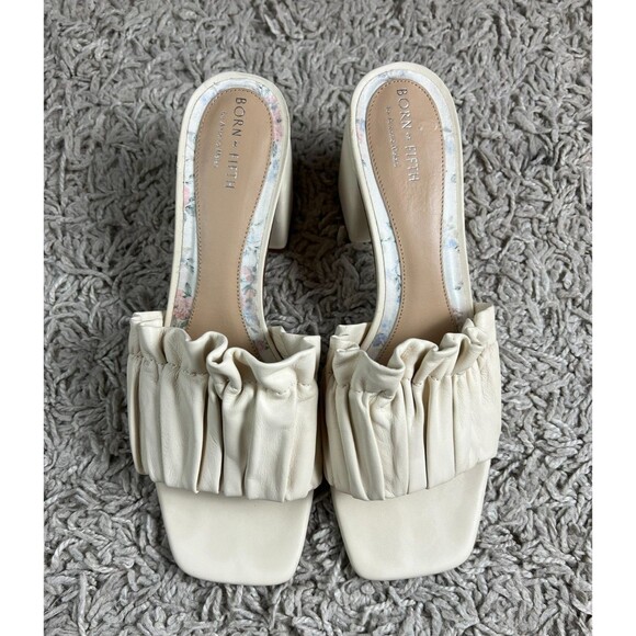 Born on Fifth + Antonio Milani Amy Ivory Heeled Ruffle Leather Slide Sandal 11 - Picture 12 of 12